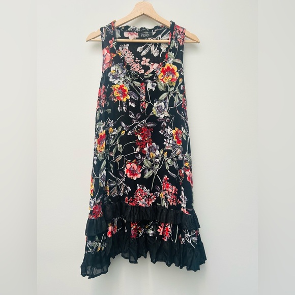 Papillon Floral Ruffled Hem Tiered Shift Dress XS Boho - Picture 3 of 10